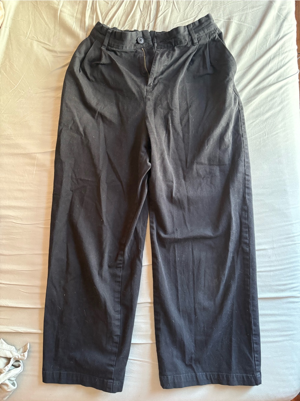 Muji women wide leg Black pant cotton elastic waist small
